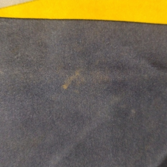 J.D. Dubois Silk Scarf 30x30 – Luxe Geometric Blue & Gold Tie Style Accessory - Picture 13 of 14